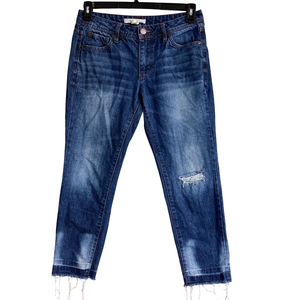 Life In Progress Womens Slim Distressed Raw Hem Jeans Blue Medium Wash Sz 24‎ A5